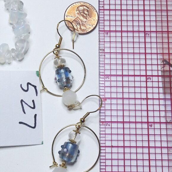 boho earrings 527#mfs Blue swirl glass earrings glass milky white dangle earring - Picture 5 of 5